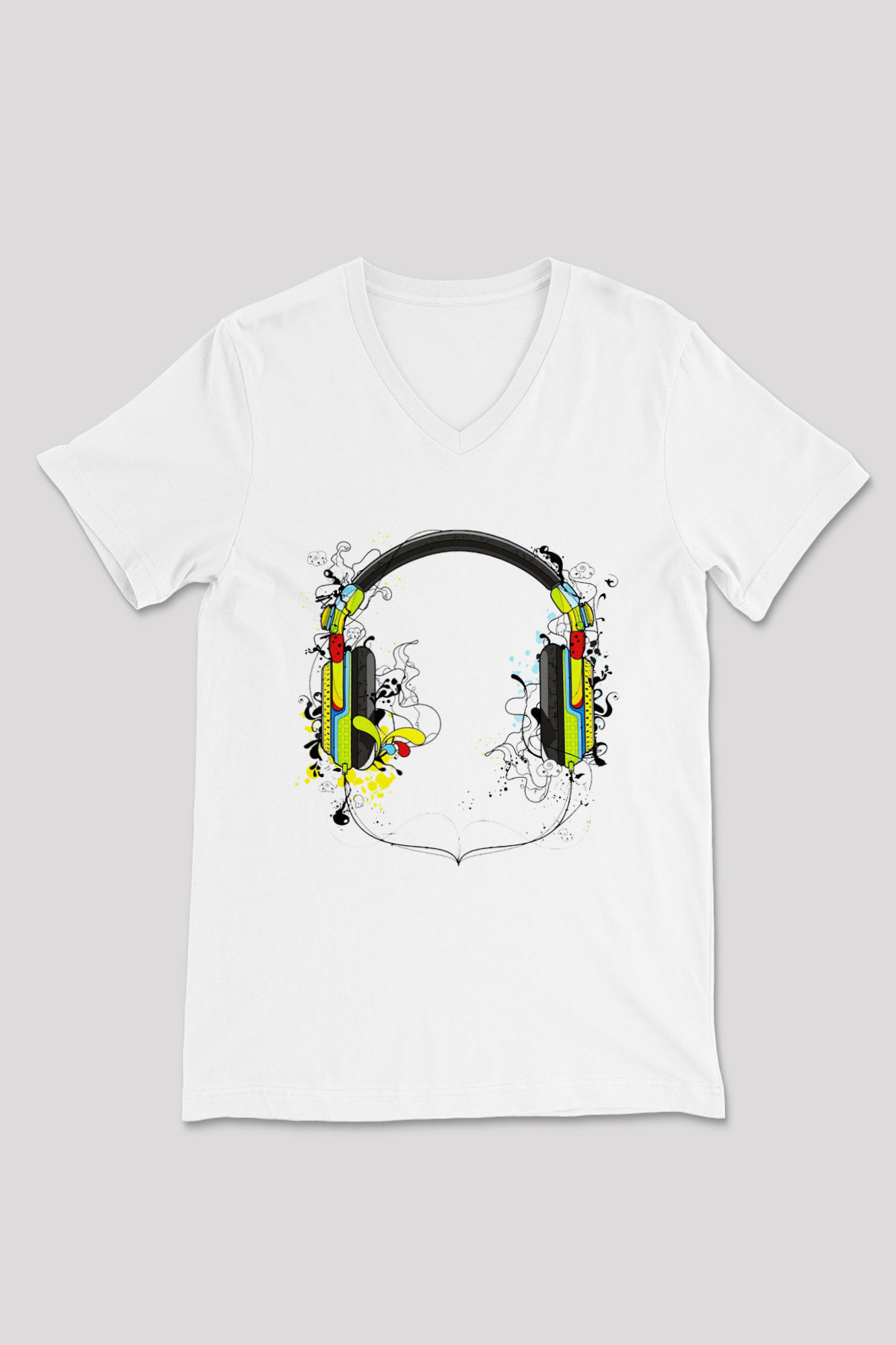 DJ Beyaz Unisex V Yaka Tişört T-Shirt