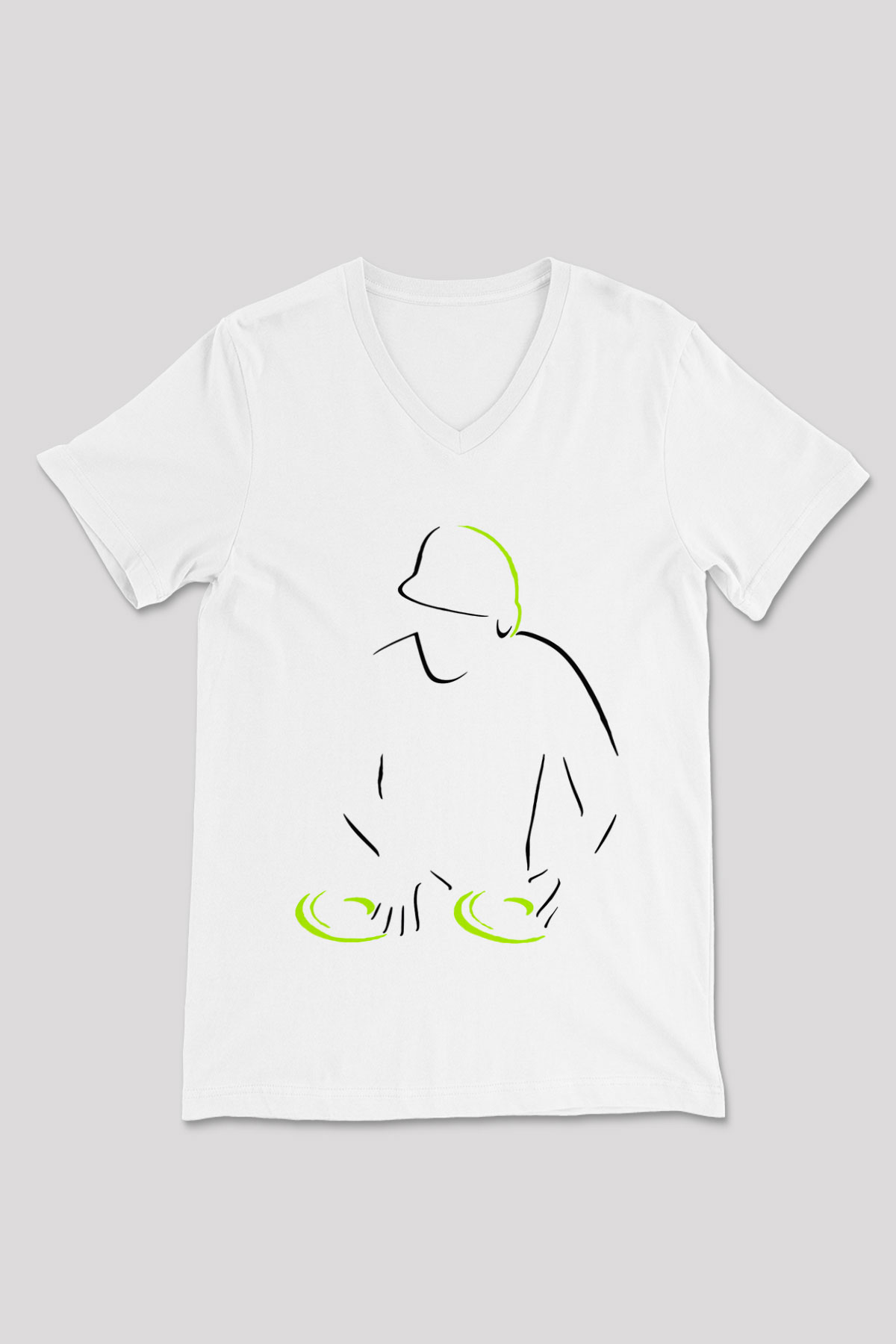 DJ Beyaz Unisex V Yaka Tişört T-Shirt