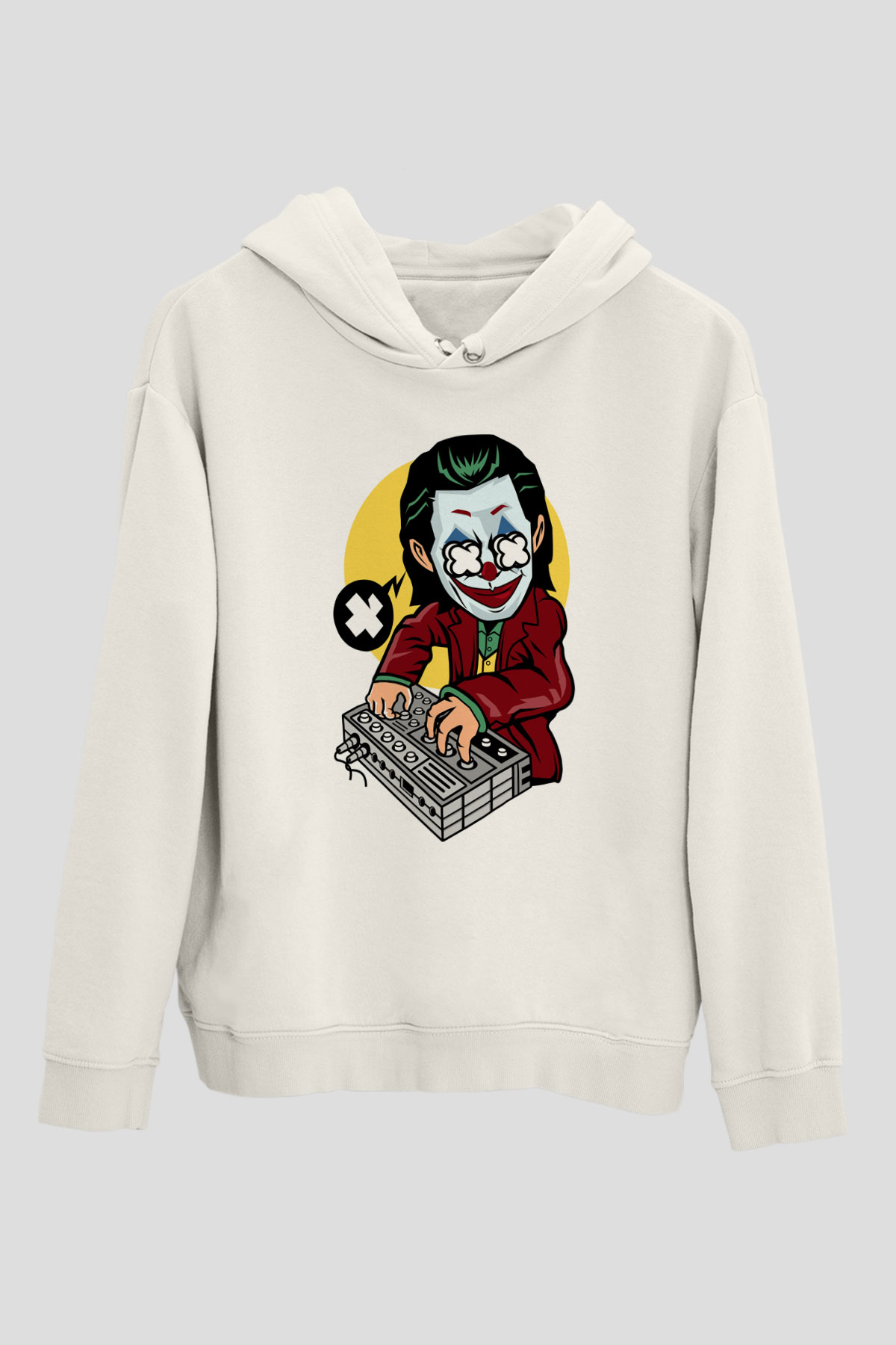 Dj Joker Baskılı Unisex Beyaz Hoodie