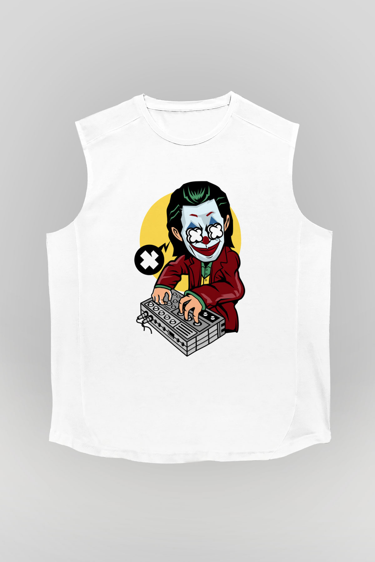 Dj Joker Baskılı Unisex Beyaz Kolsuz Tişört