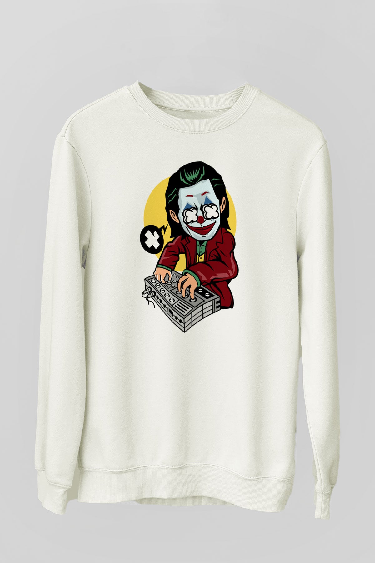 Dj Joker Baskılı Unisex Beyaz Sweatshirt