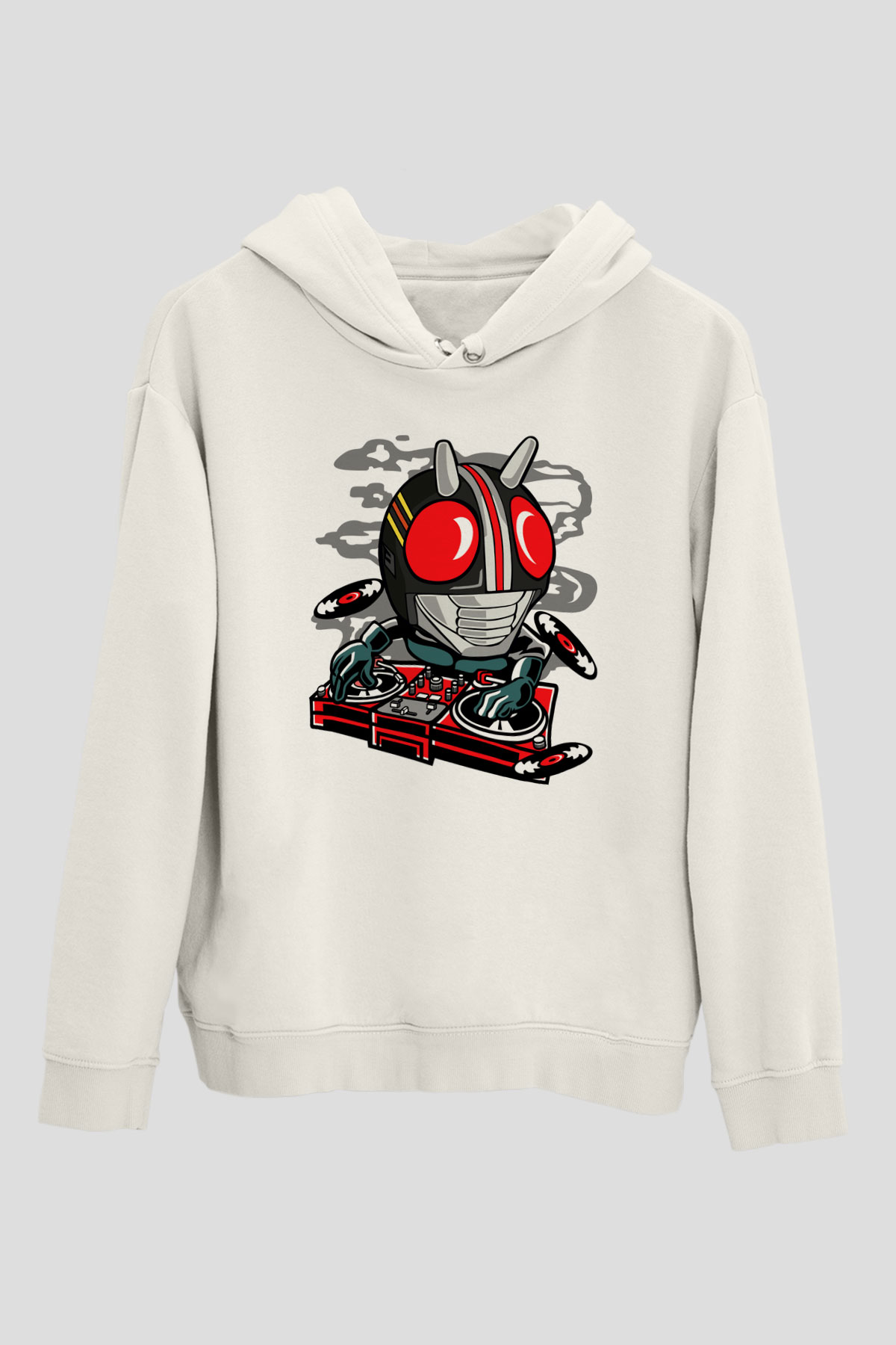 DJ Kamen Baskılı Unisex Beyaz Hoodie