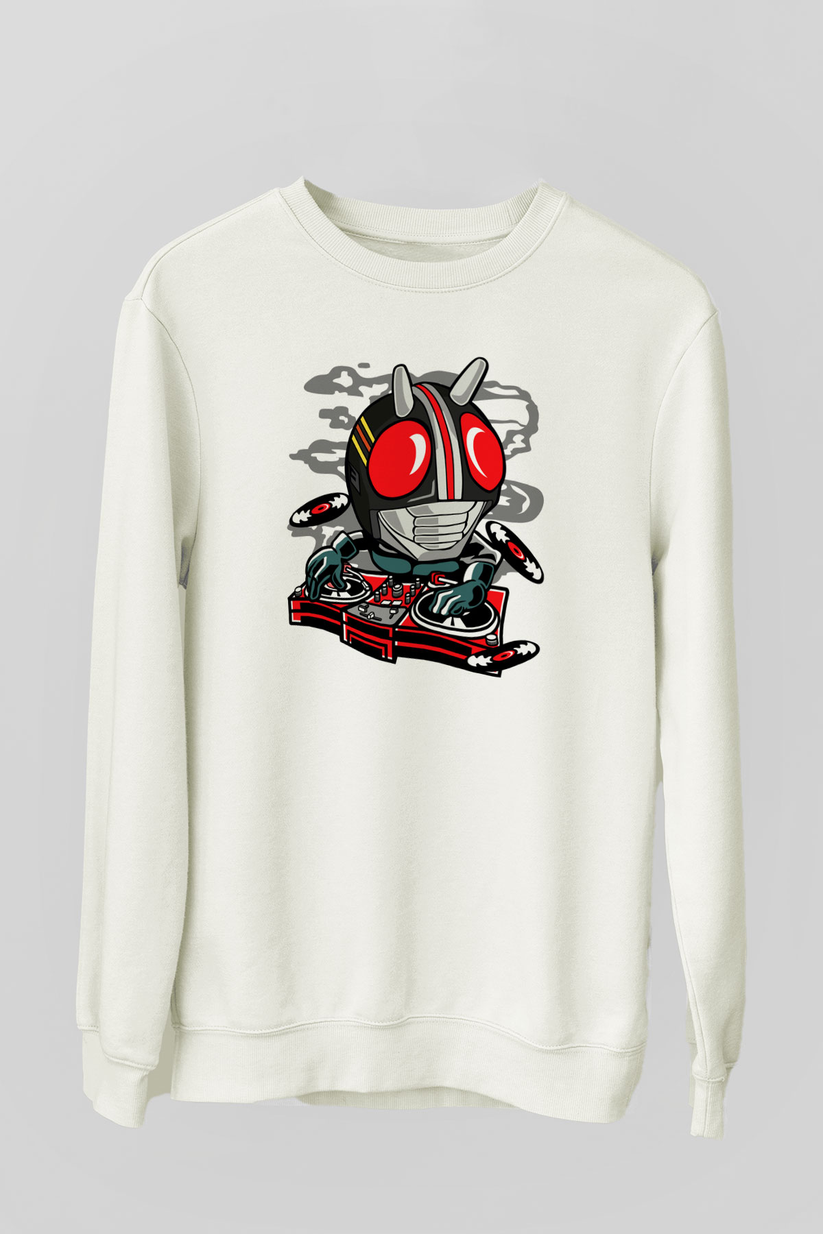 DJ Kamen Baskılı Unisex Beyaz Sweatshirt