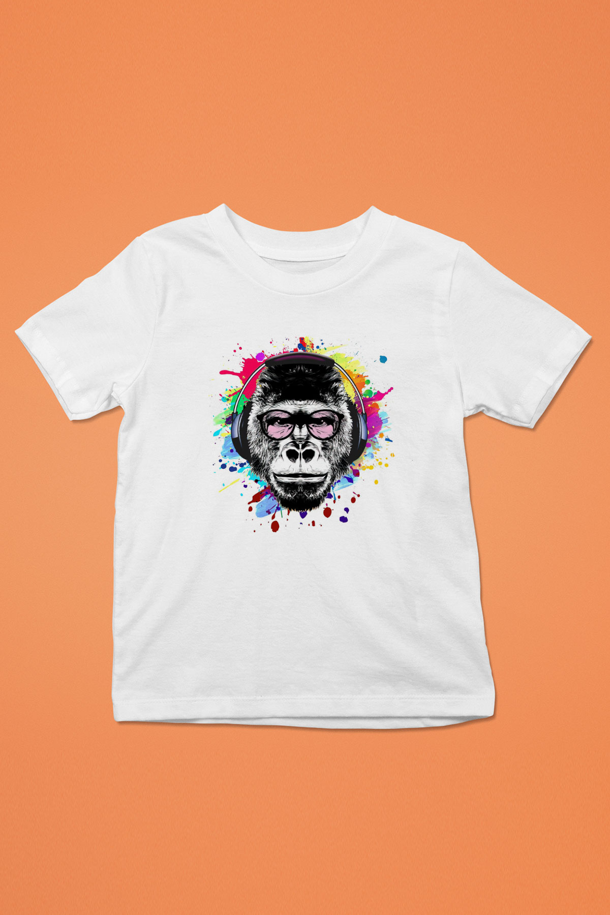DJ Maymun Baskılı Unisex Beyaz  Çocuk Tişört