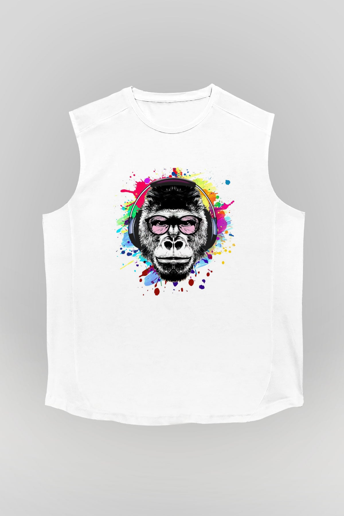 DJ Maymun Baskılı Unisex Beyaz  Kolsuz Tişört