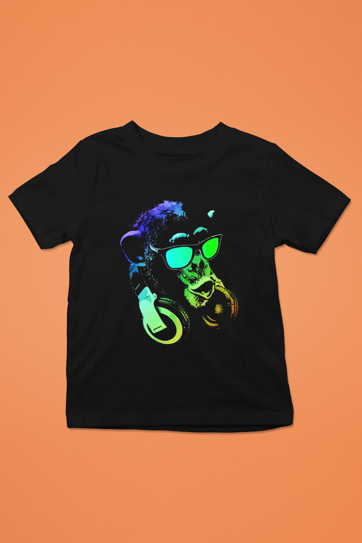 DJ Şempanze Baskılı Unisex Siyah  Çocuk Tişört