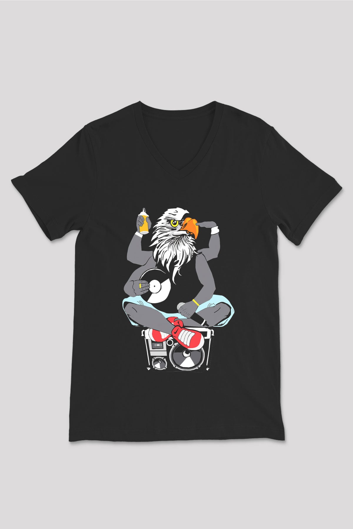 DJ Siyah Unisex V Yaka Tişört T-Shirt
