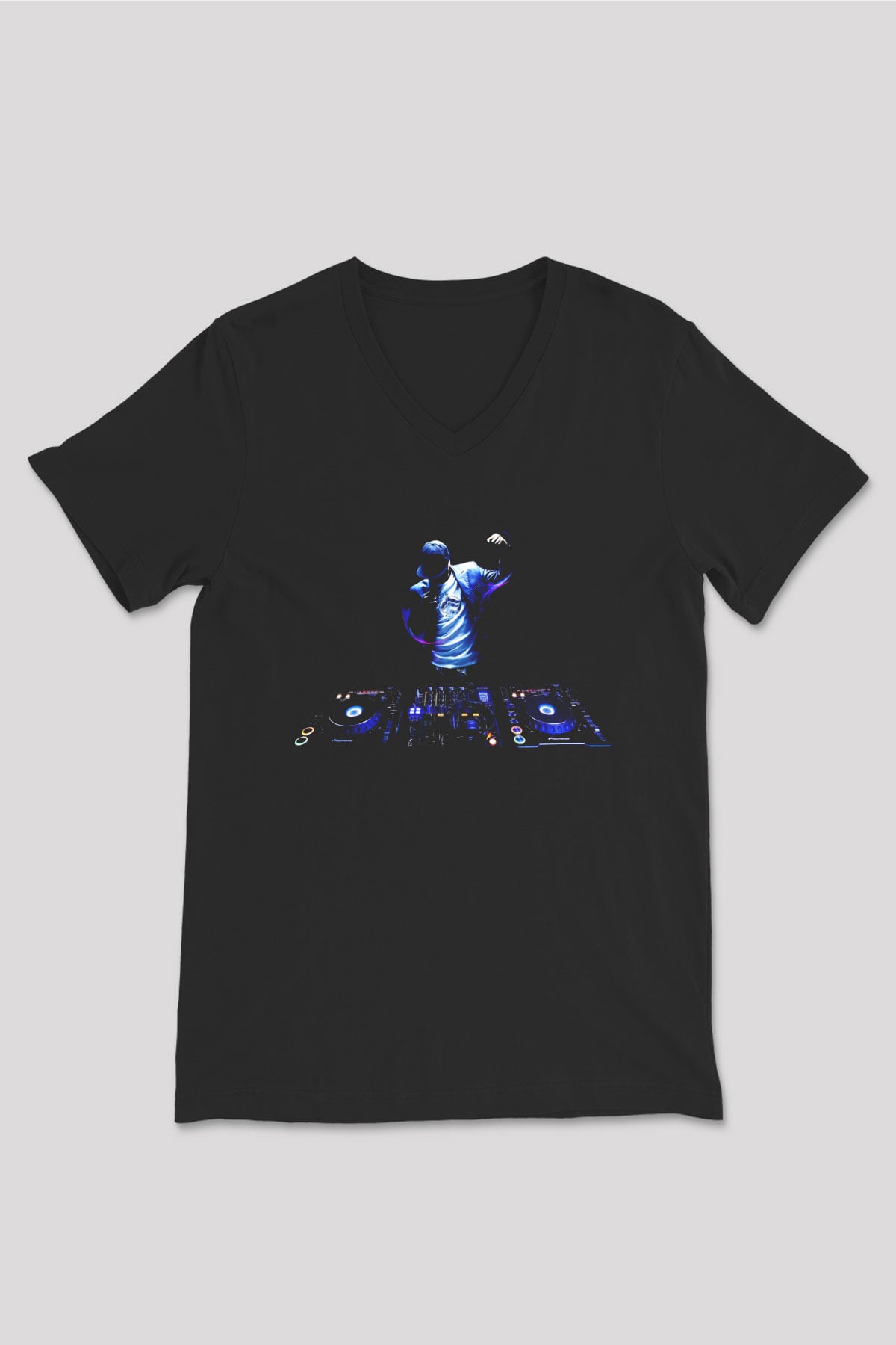 DJ Siyah Unisex V Yaka Tişört T-Shirt