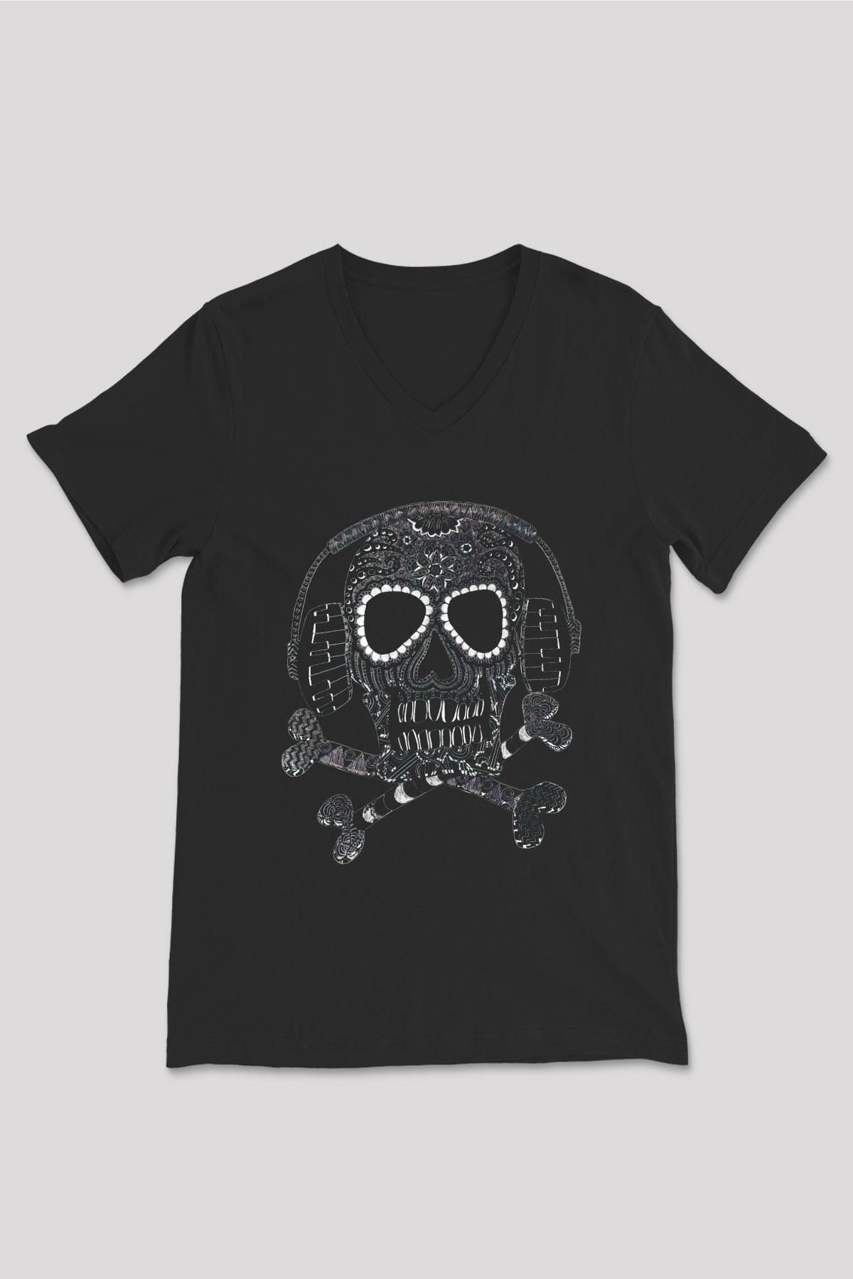 DJ Siyah Unisex V Yaka Tişört T-Shirt