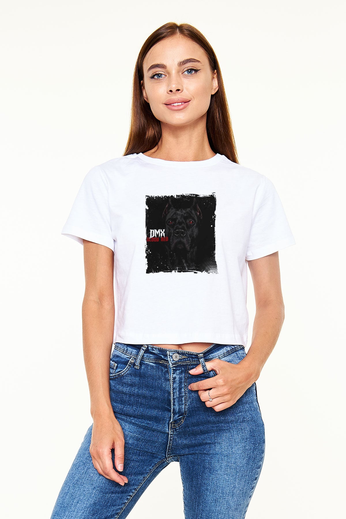 DMX Baskılı Beyaz Kadın Crop Top Tişört