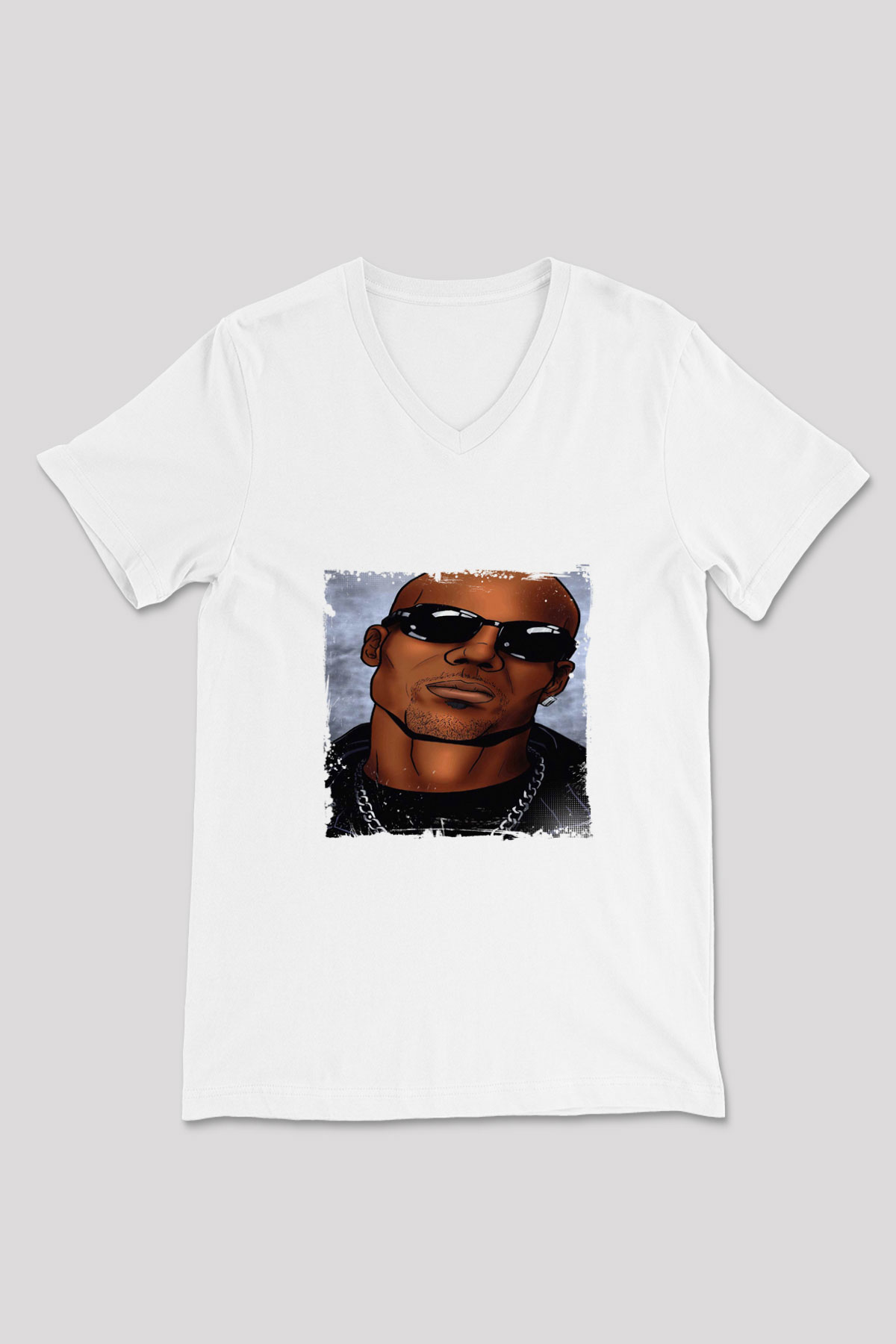 DMX Baskılı Beyaz V Yaka Unisex Tişört