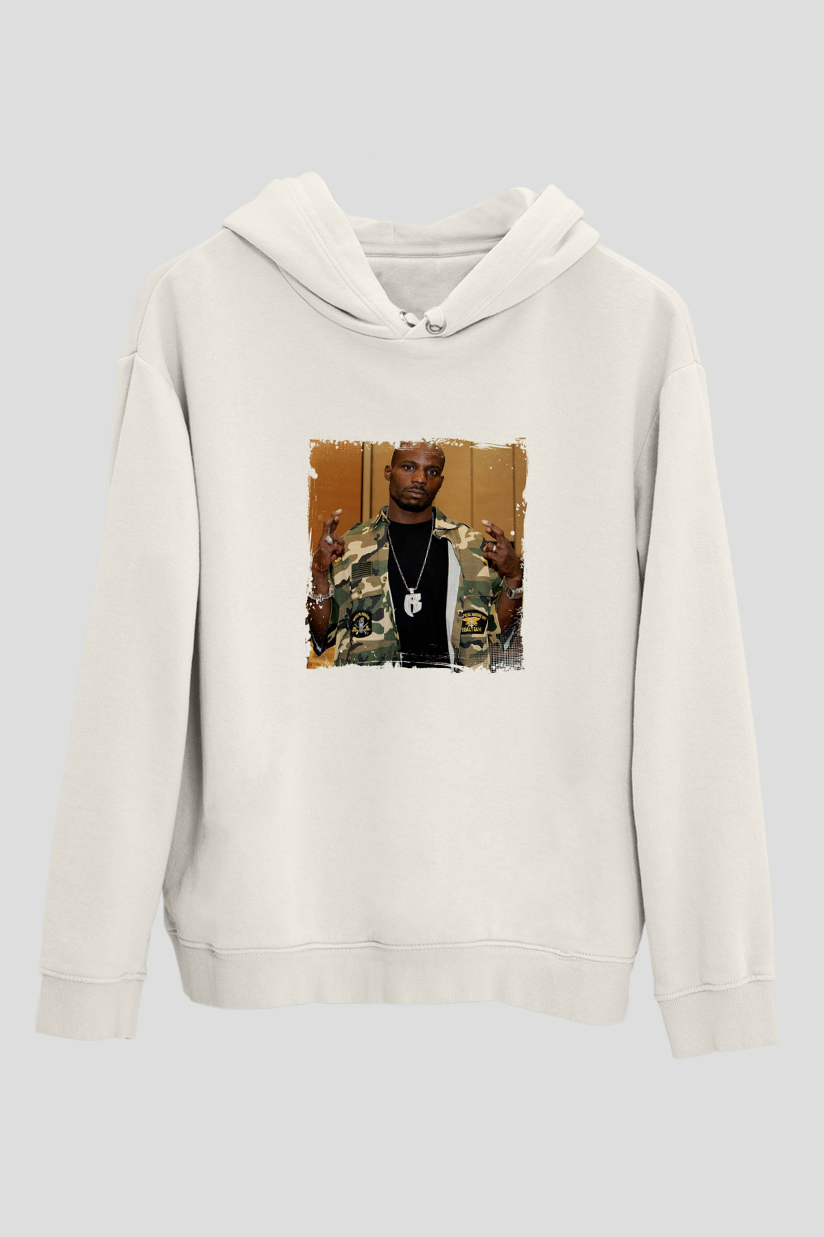 DMX Baskılı Unisex Beyaz Kapüşonlu Sweatshirt