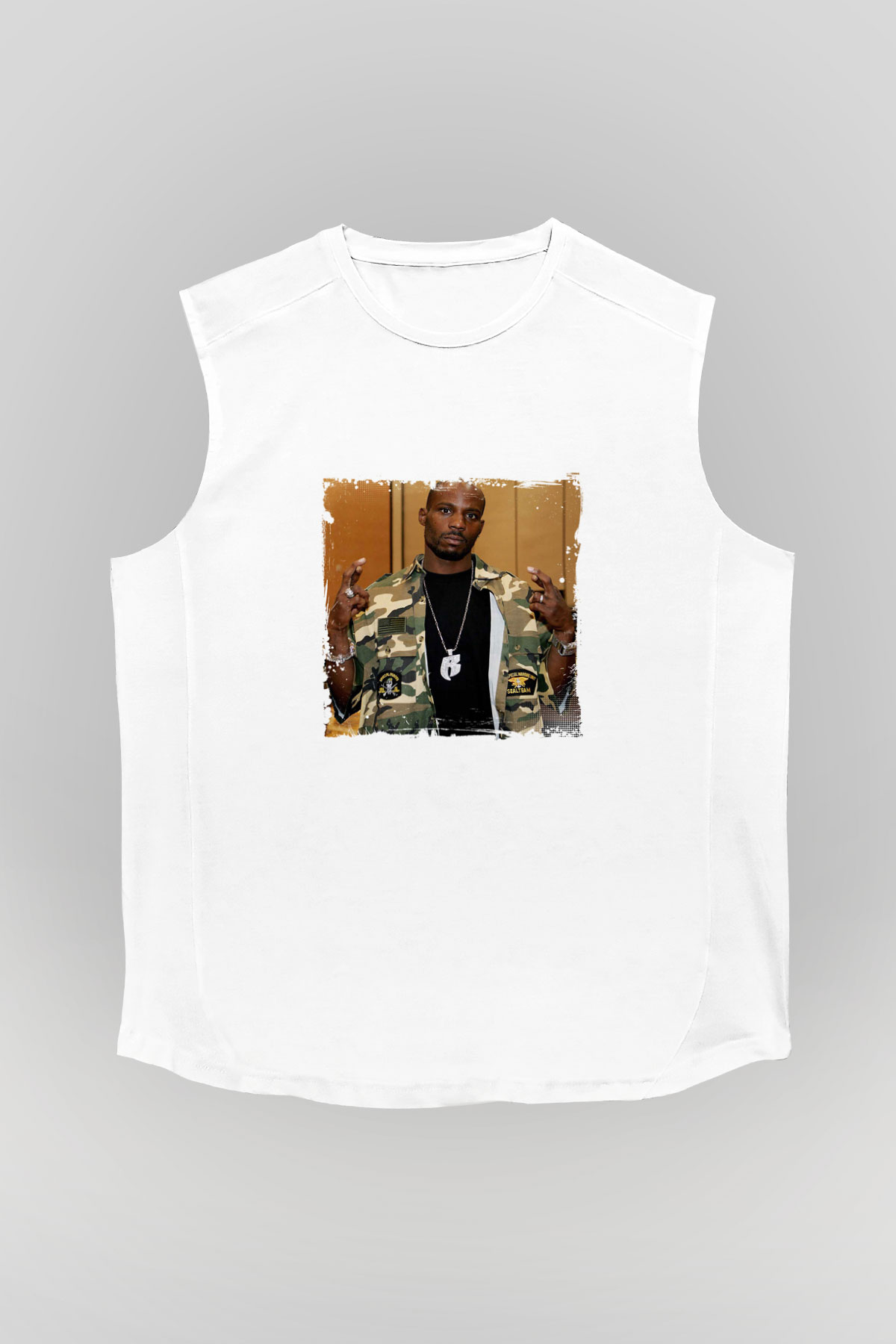 DMX Baskılı Unisex Beyaz Kolsuz Tişört