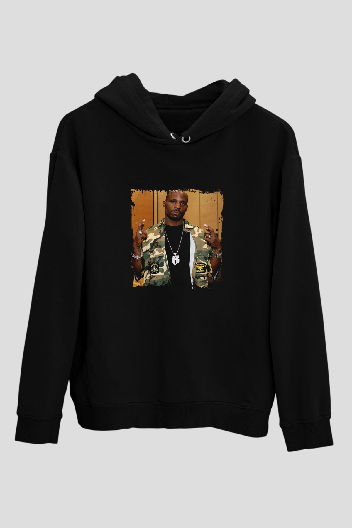 DMX Baskılı Unisex Siyah Hoodie