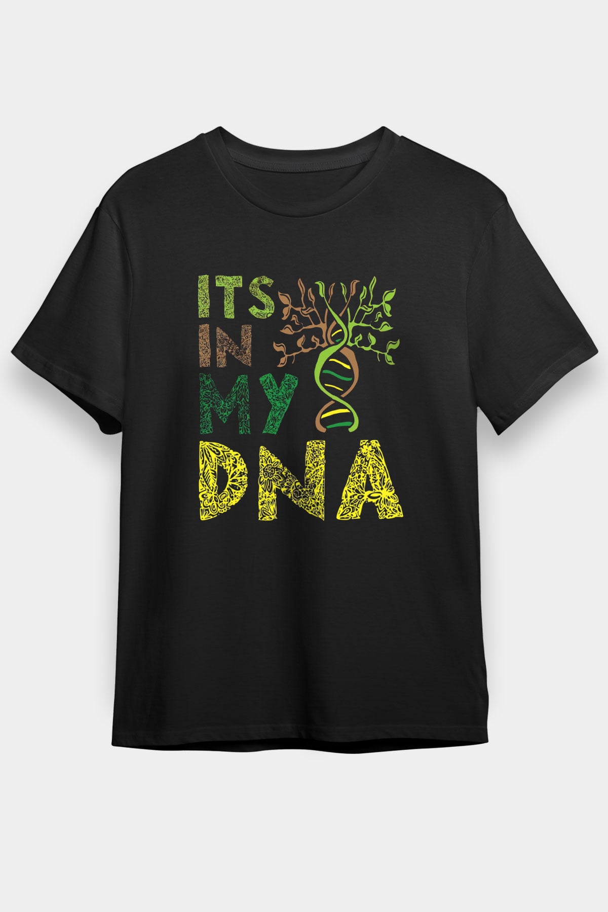 DNA Bahçe Baskılı Unisex Siyah Tişört - Tshirt