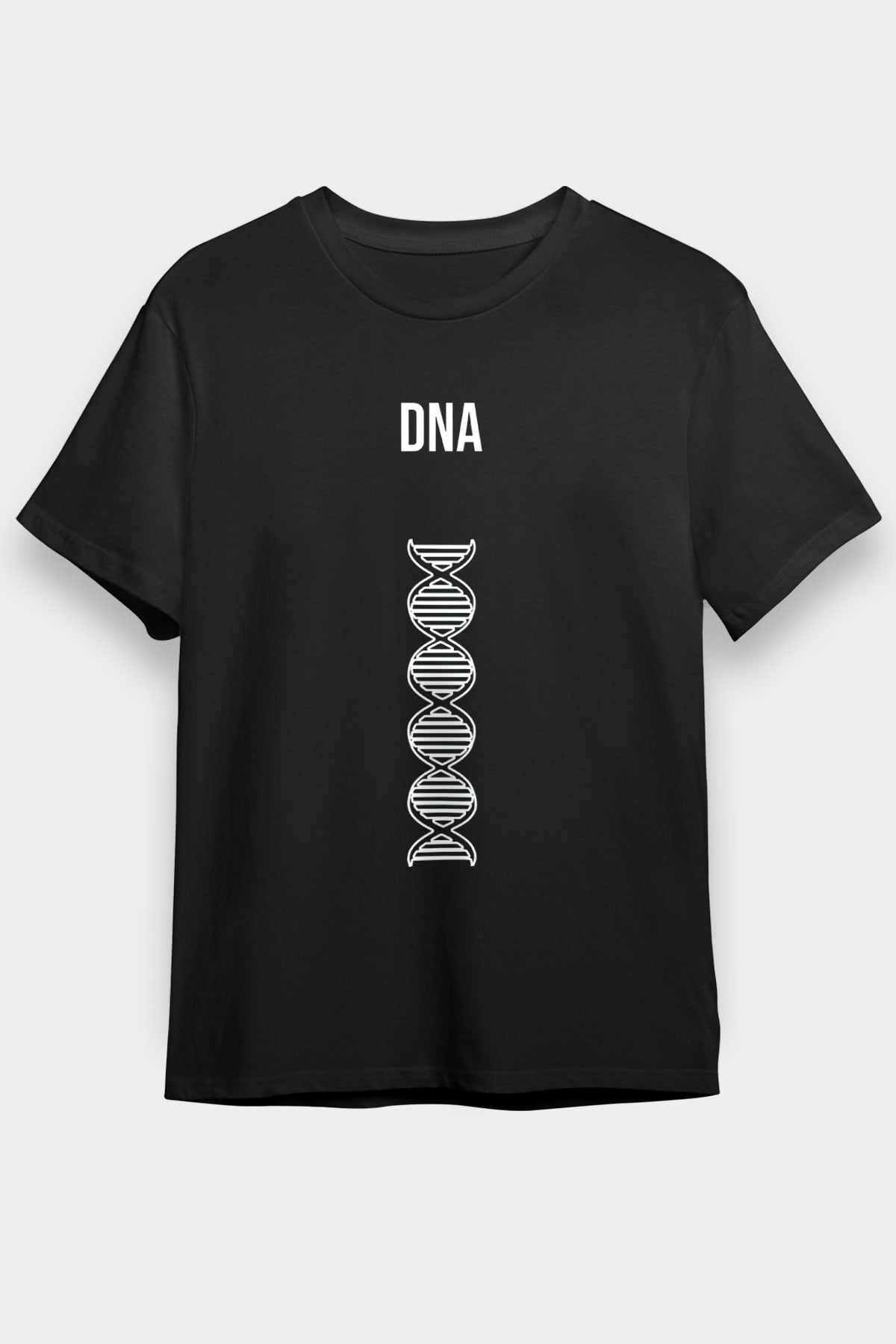 DNA Çift Sarmal Baskılı Unisex Siyah Tişört - Tshirt