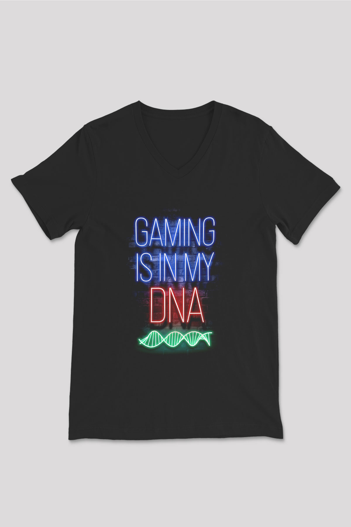 DNA Neon Baskılı Unisex V Yaka Siyah Tİşört - Tshirt