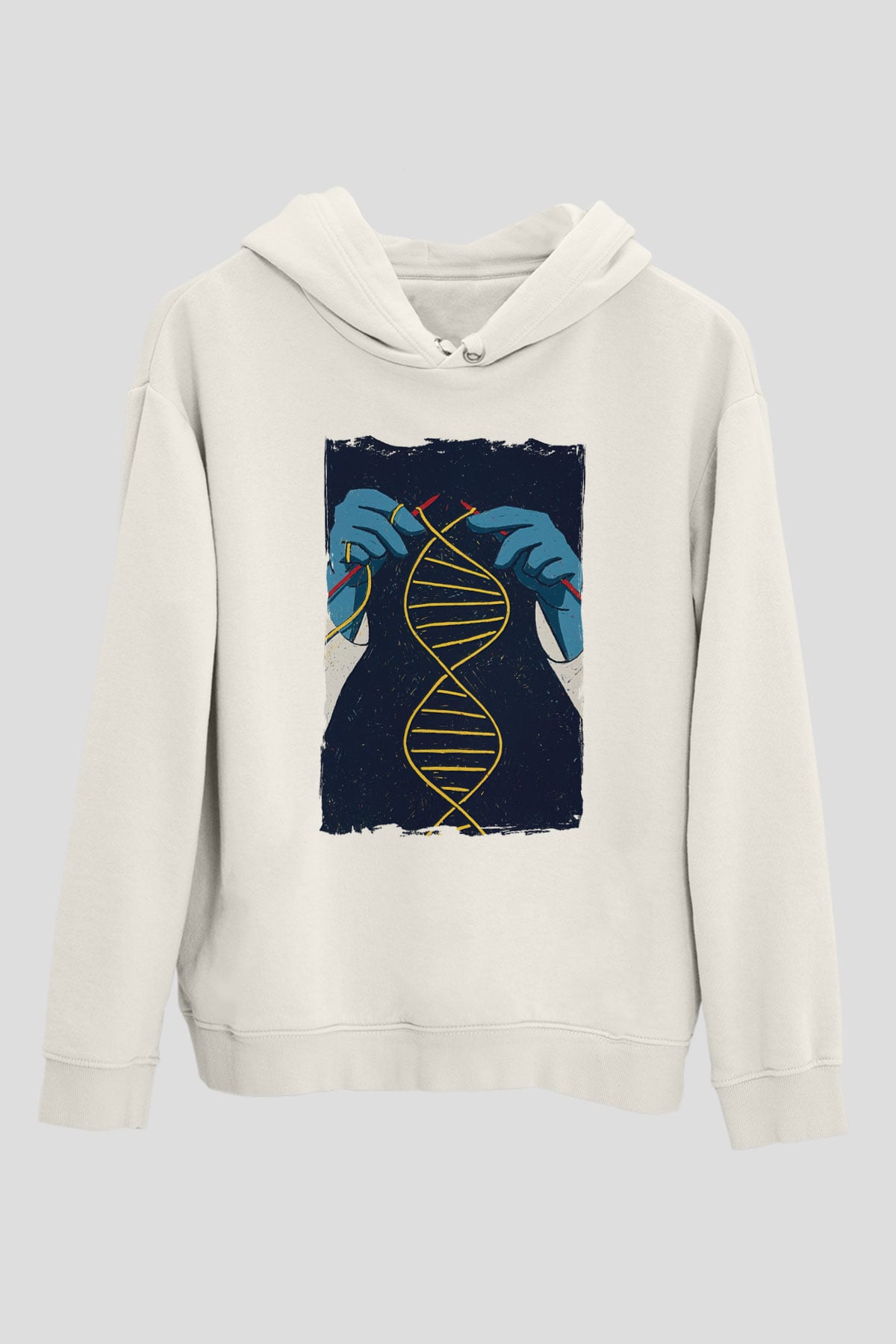 Dna Sarmalı Örgü Baskılı Unisex Beyaz Hoodie