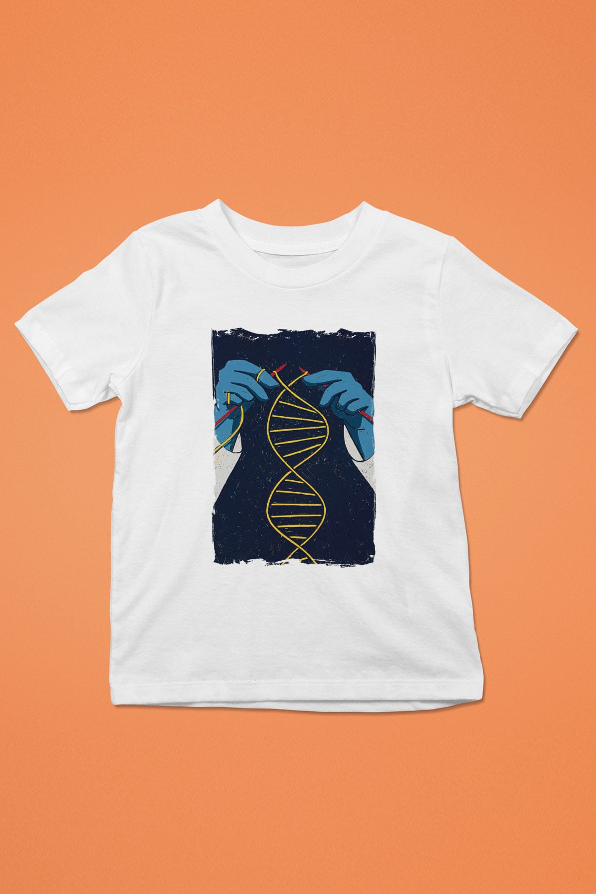 Dna Sarmalı Örgü Baskılı Unisex Beyaz Çocuk Tişört