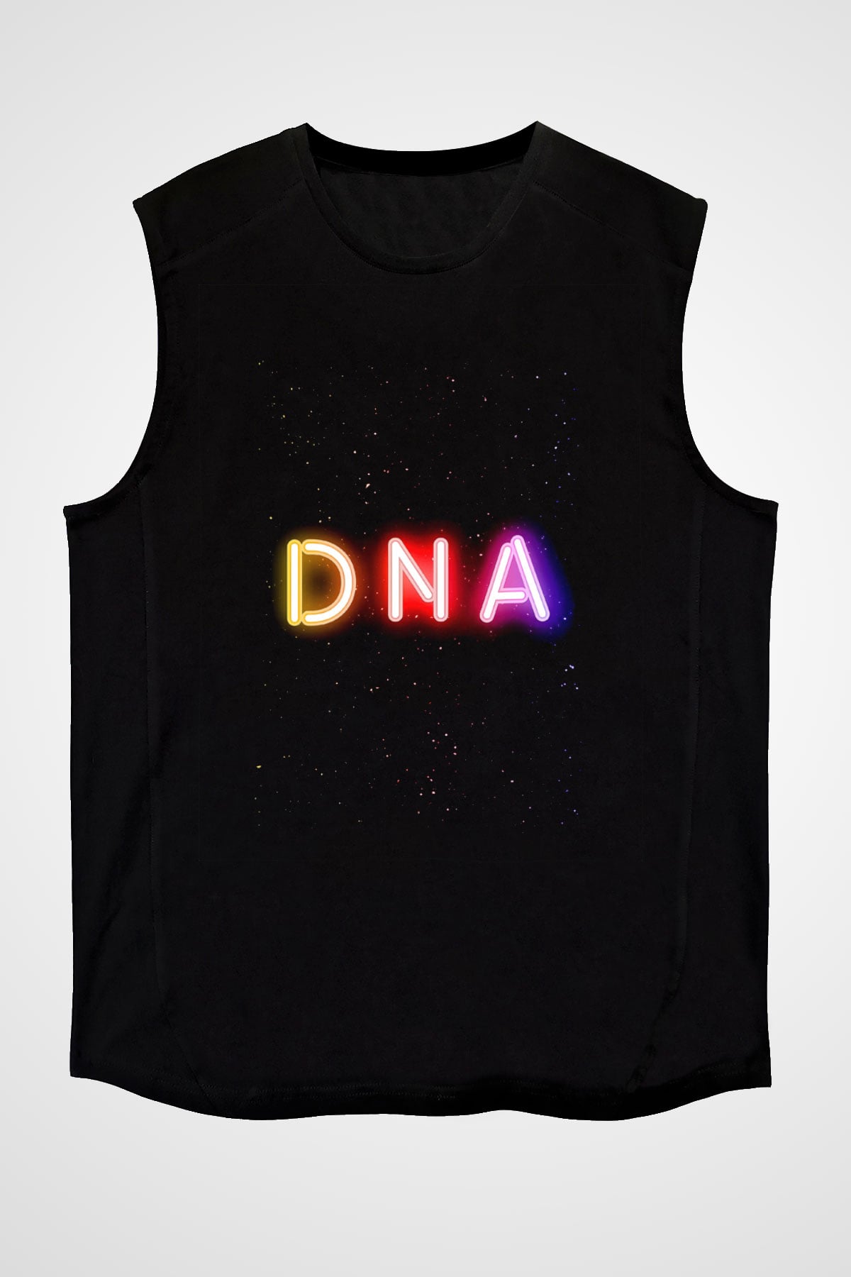 DNA Yazı Neon Baskılı Unisex Kolsuz Siyah Tişört - Tshirt