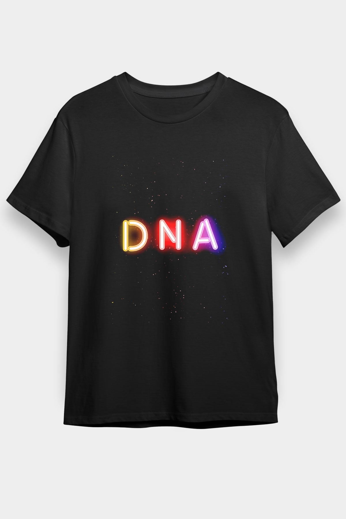 DNA Yazı Neon Baskılı Unisex Siyah Tişört - Tshirt