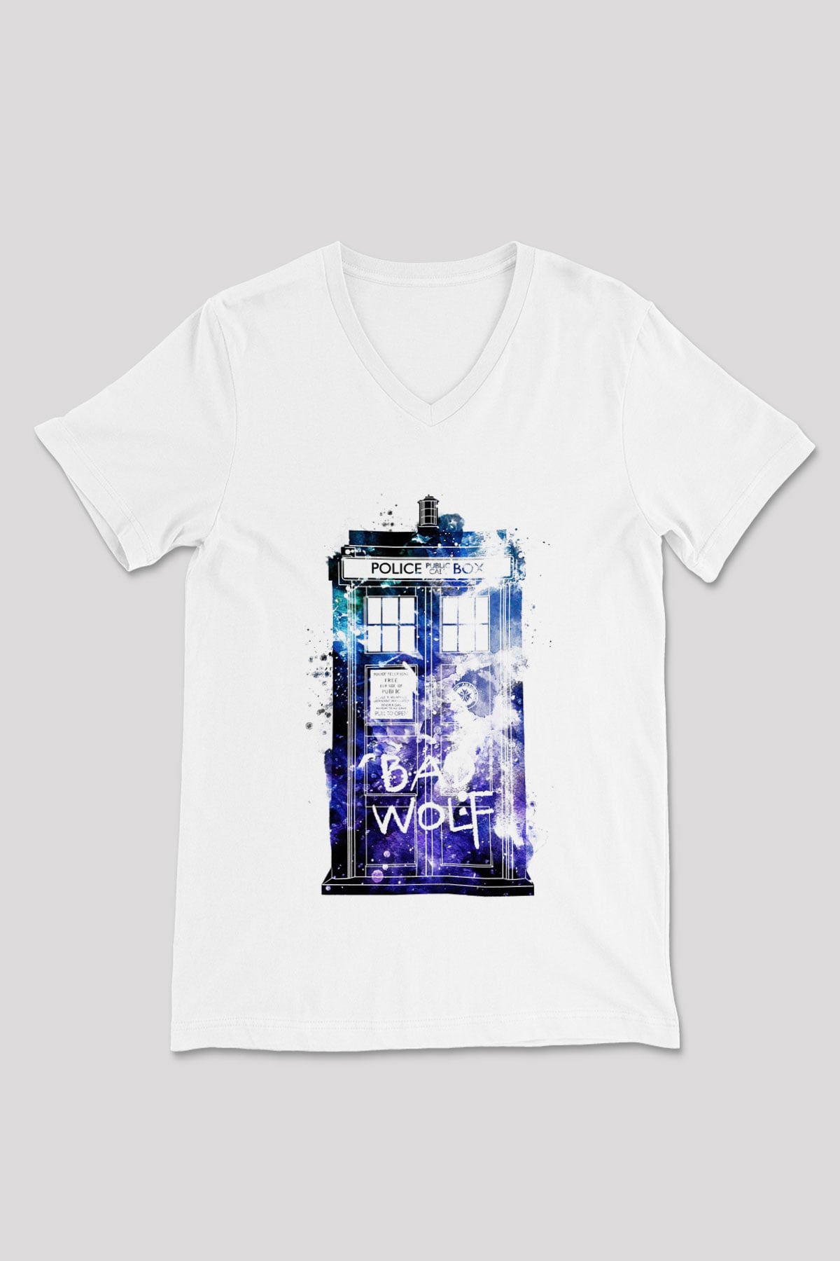 Doctor Who Beyaz Unisex V Yaka Tişört T-Shirt