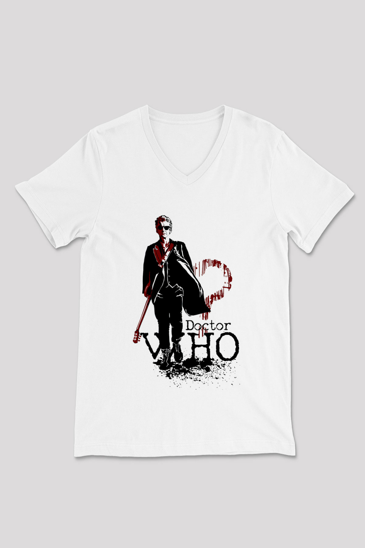 Doctor Who Beyaz Unisex V Yaka Tişört T-Shirt