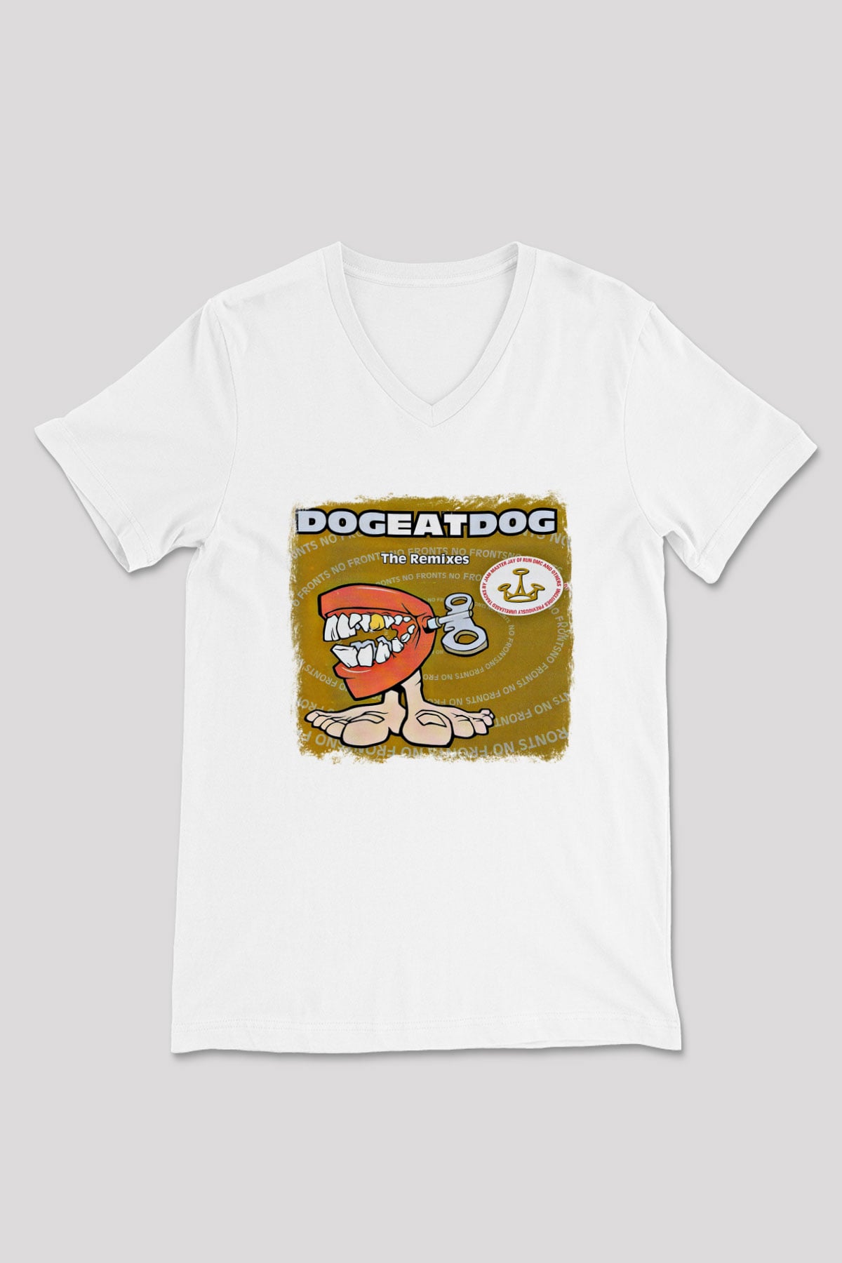 Dog Eat Dog Baskılı Unisex Beyaz V Yaka Tişört