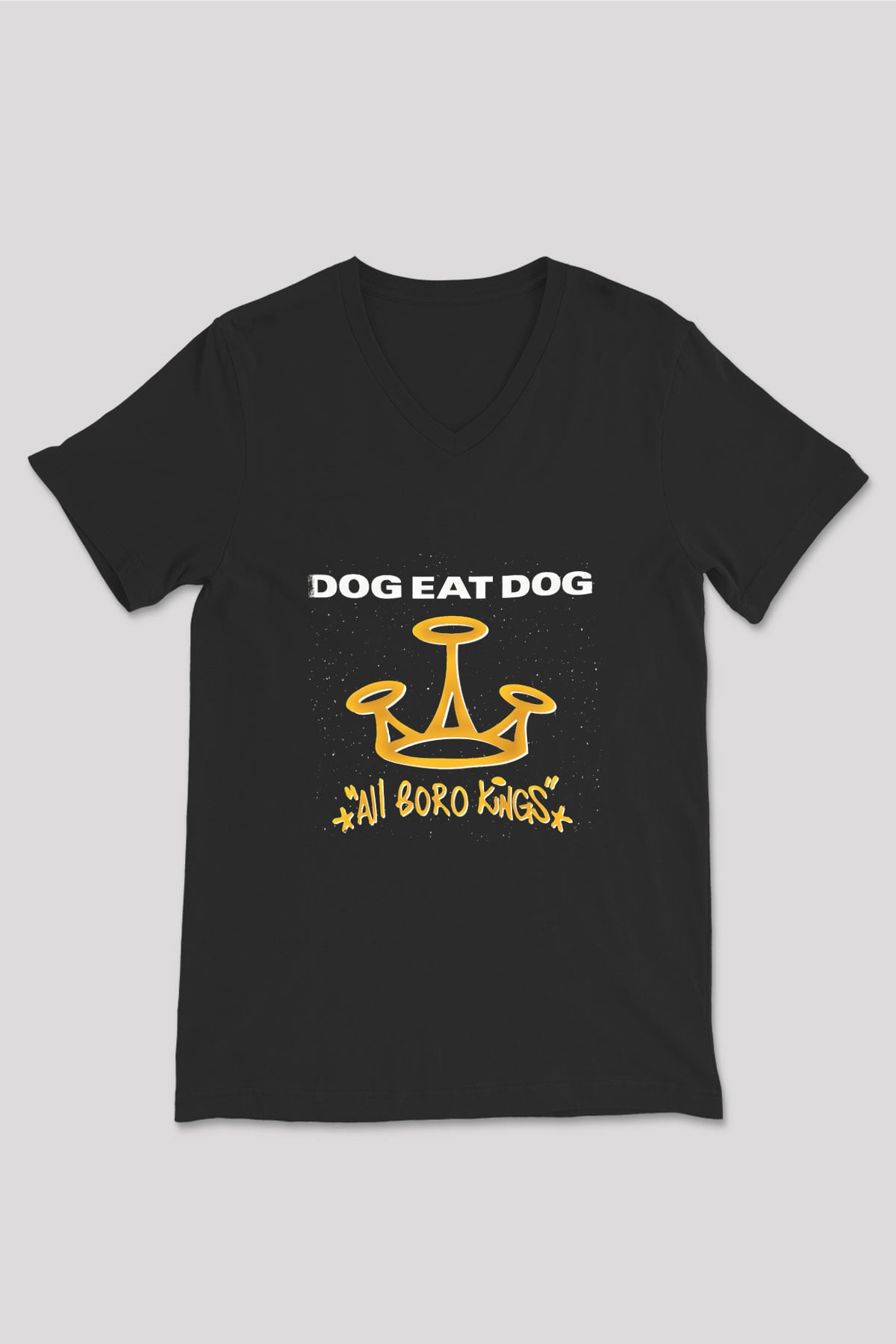 Dog Eat Dog Baskılı Unisex Siyah V Yaka Tişört