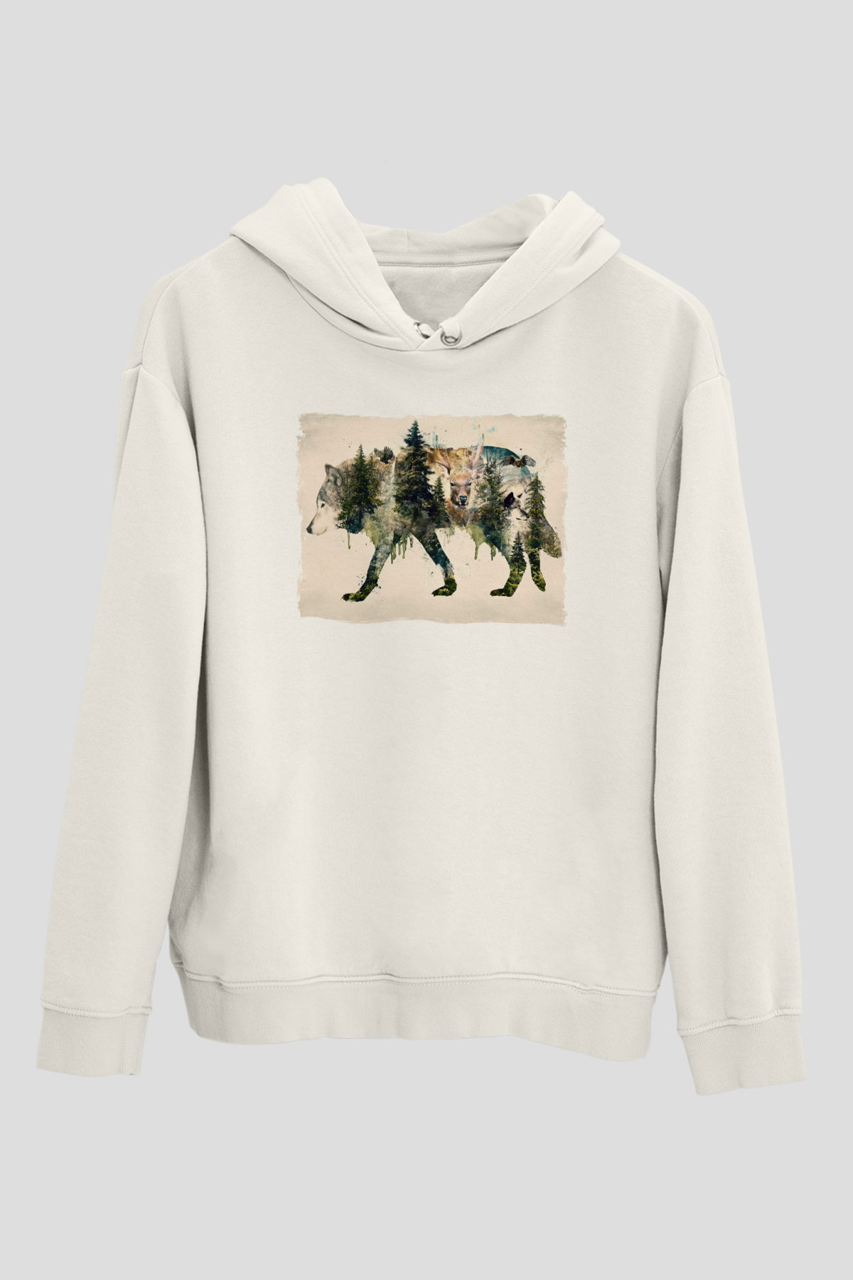 Doğa ile İç İçe KurtBeyaz  Unisex Hoodie