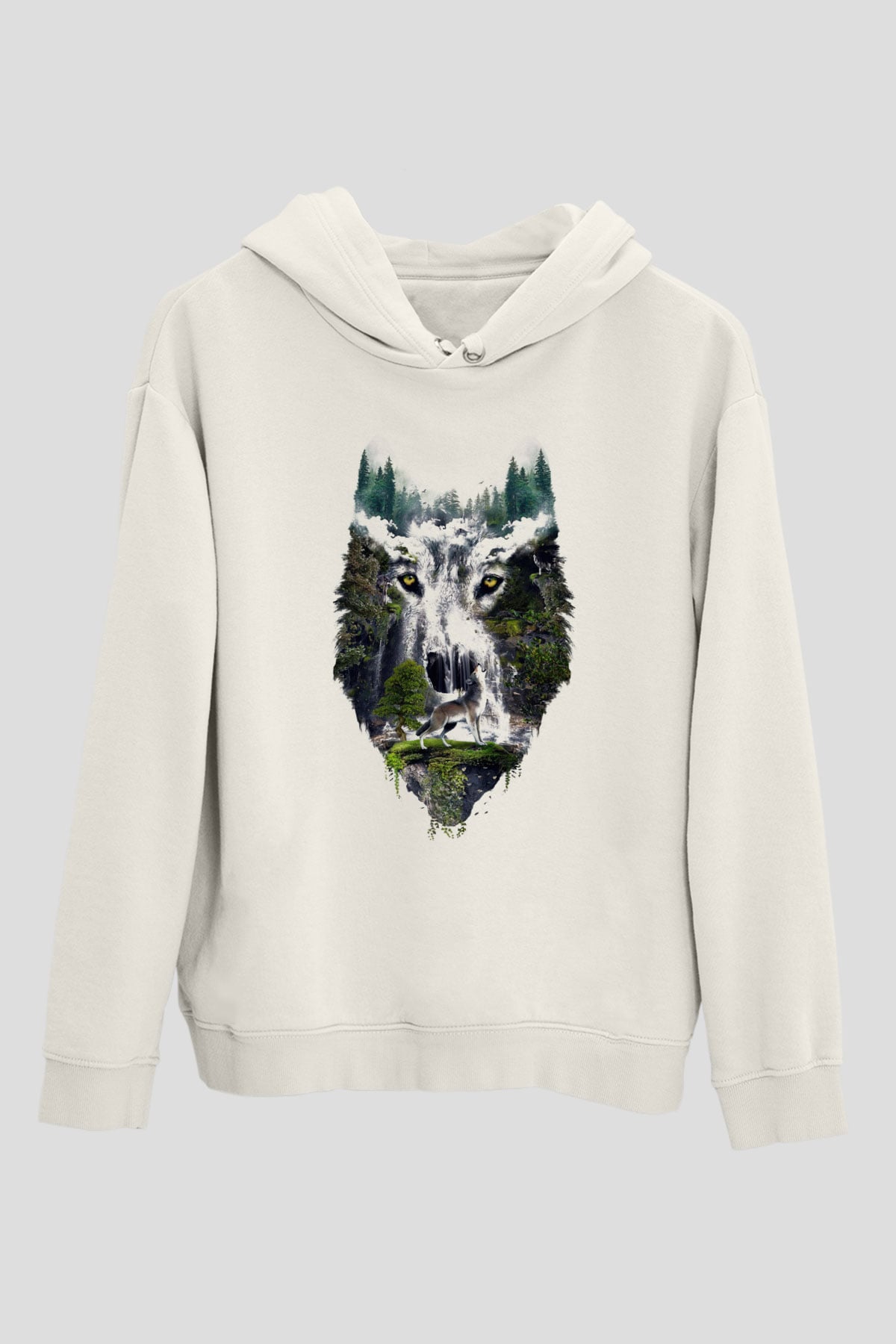 Doğa ve KurtBeyaz  Unisex Hoodie