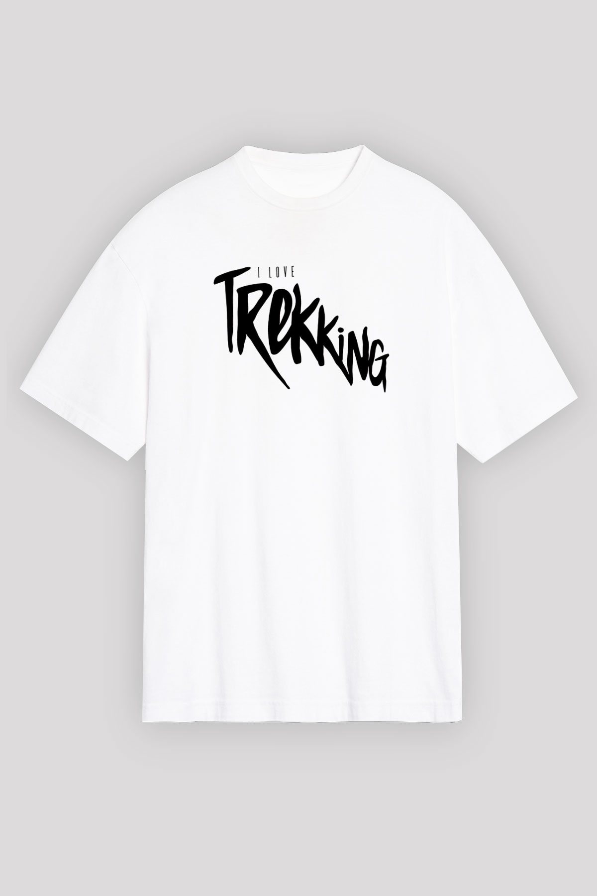 Doğa Yürüyüşü Baskılı Unisex Beyaz Oversize Tişört - Tshirt