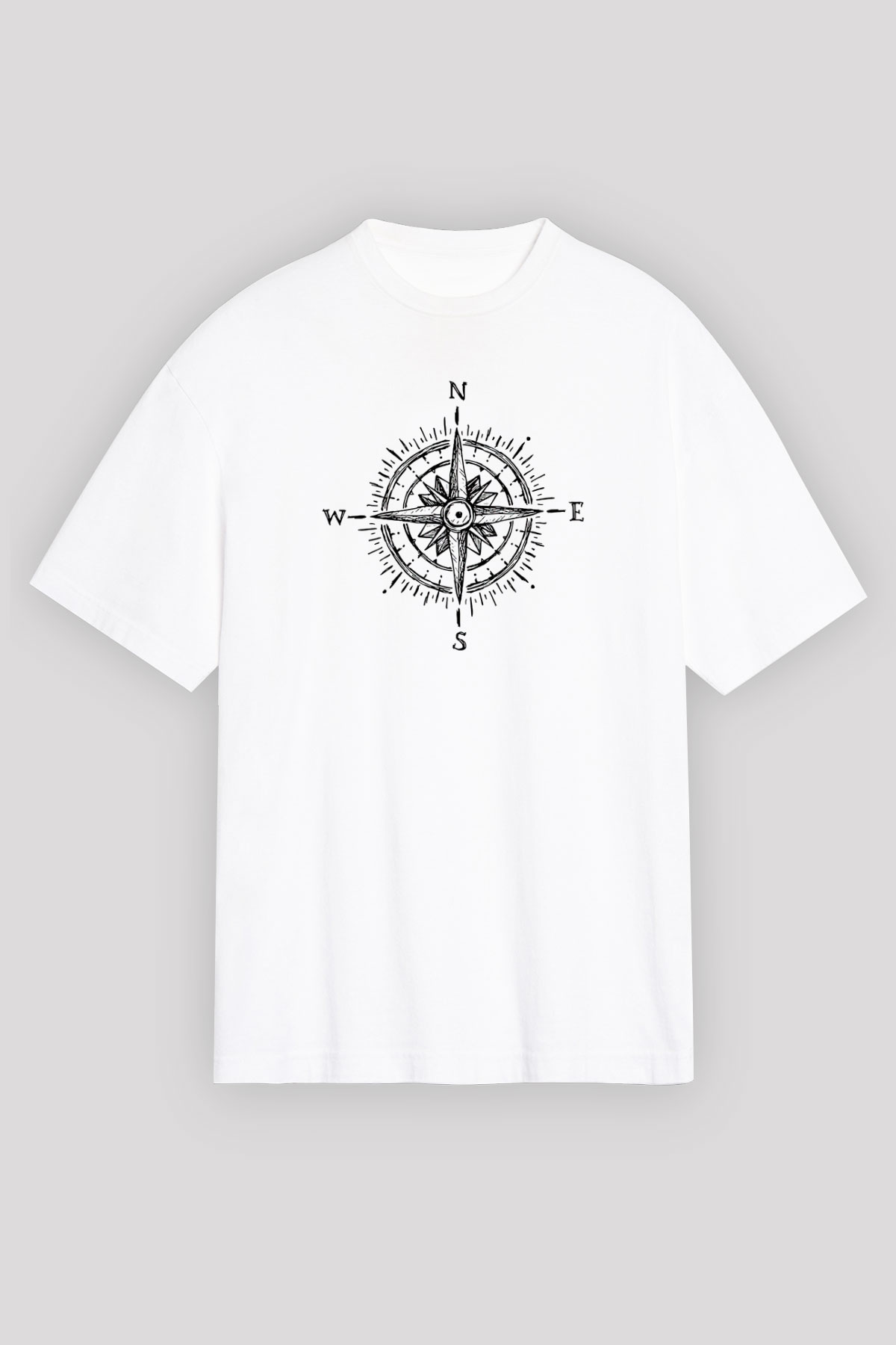 Doğa Yürüyüşü Baskılı Unisex Beyaz Oversize Tişört - Tshirt