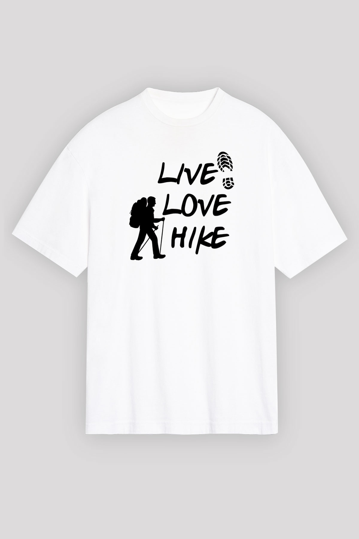 Doğa Yürüyüşü Baskılı Unisex Beyaz Oversize Tişört - Tshirt