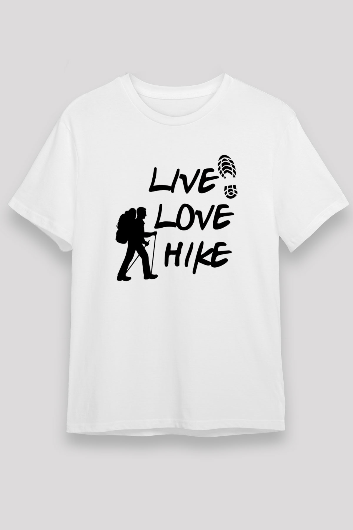 Doğa Yürüyüşü Baskılı Unisex Beyaz Tişört - Tshirt