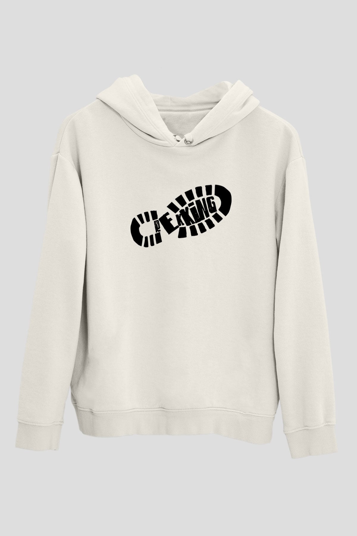 Doğa Yürüyüşü Baskılı Unisex Ekru Hoodie