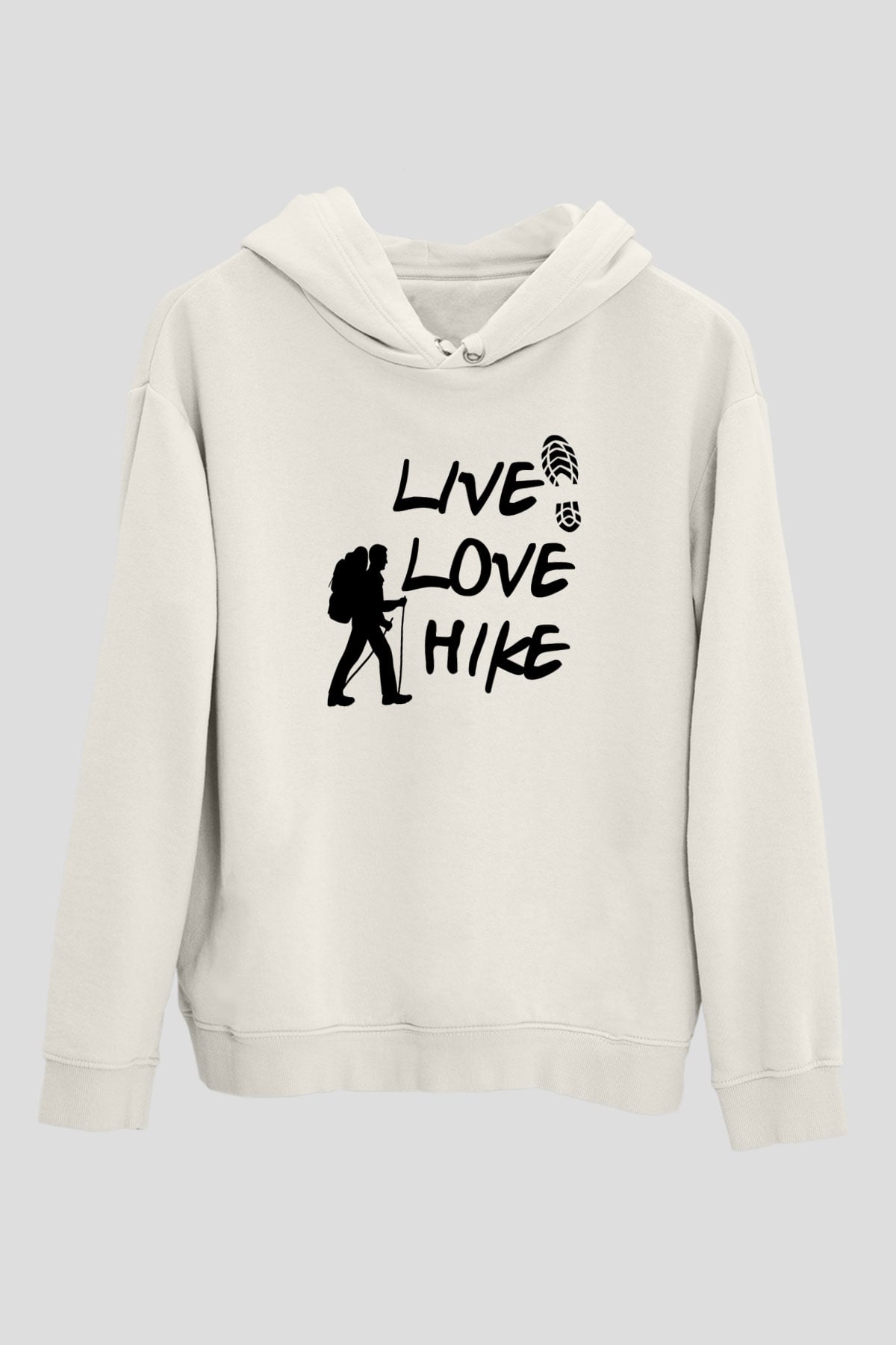 Doğa Yürüyüşü Baskılı Unisex Ekru Hoodie