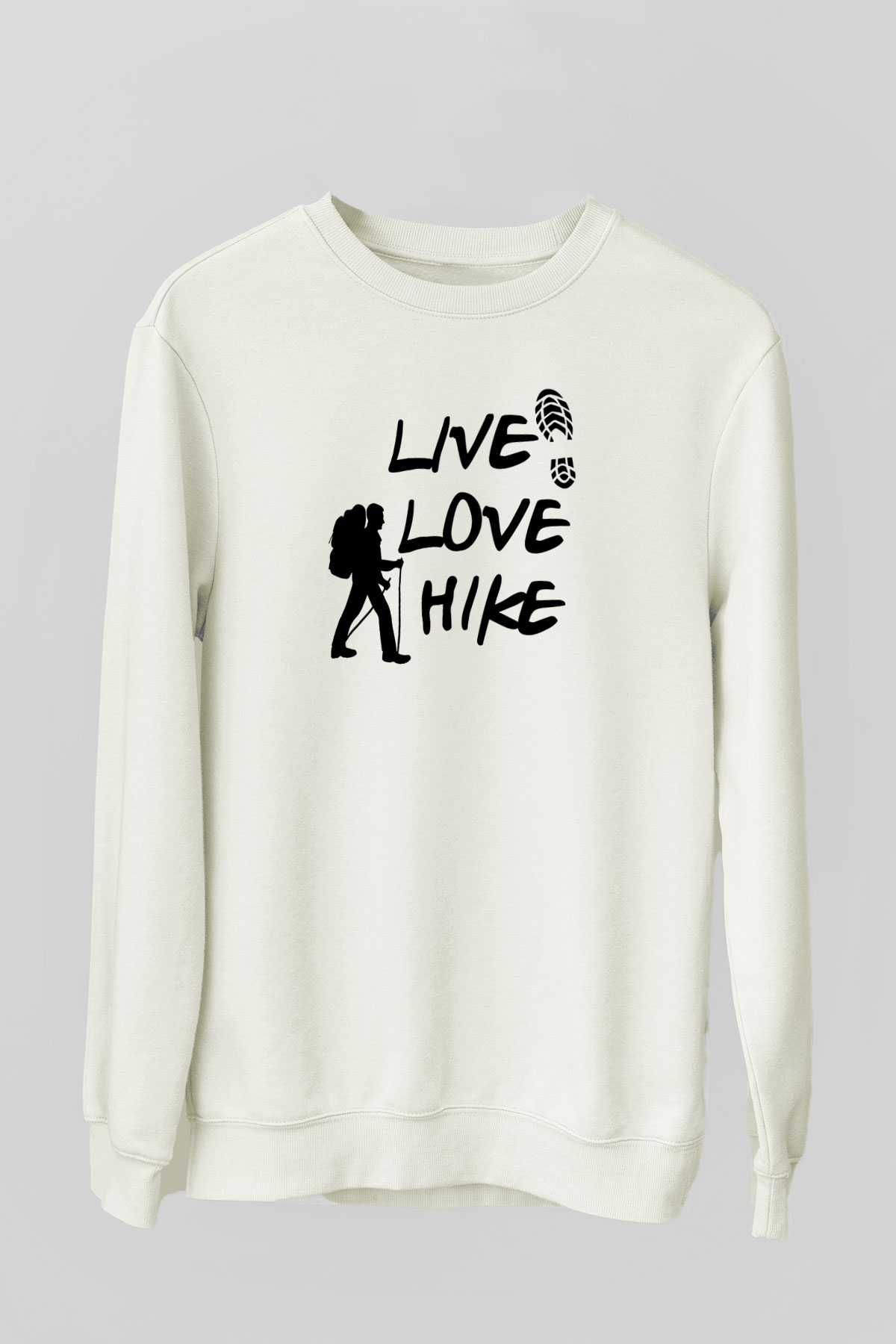 Doğa Yürüyüşü Baskılı Unisex Ekru Sweatshirt