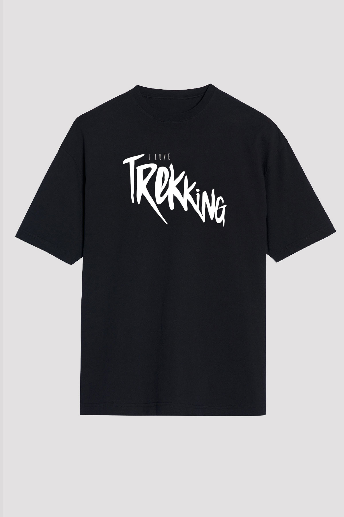 Doğa Yürüyüşü - Trekking Baskılı Unisex Siyah Oversize Tişört