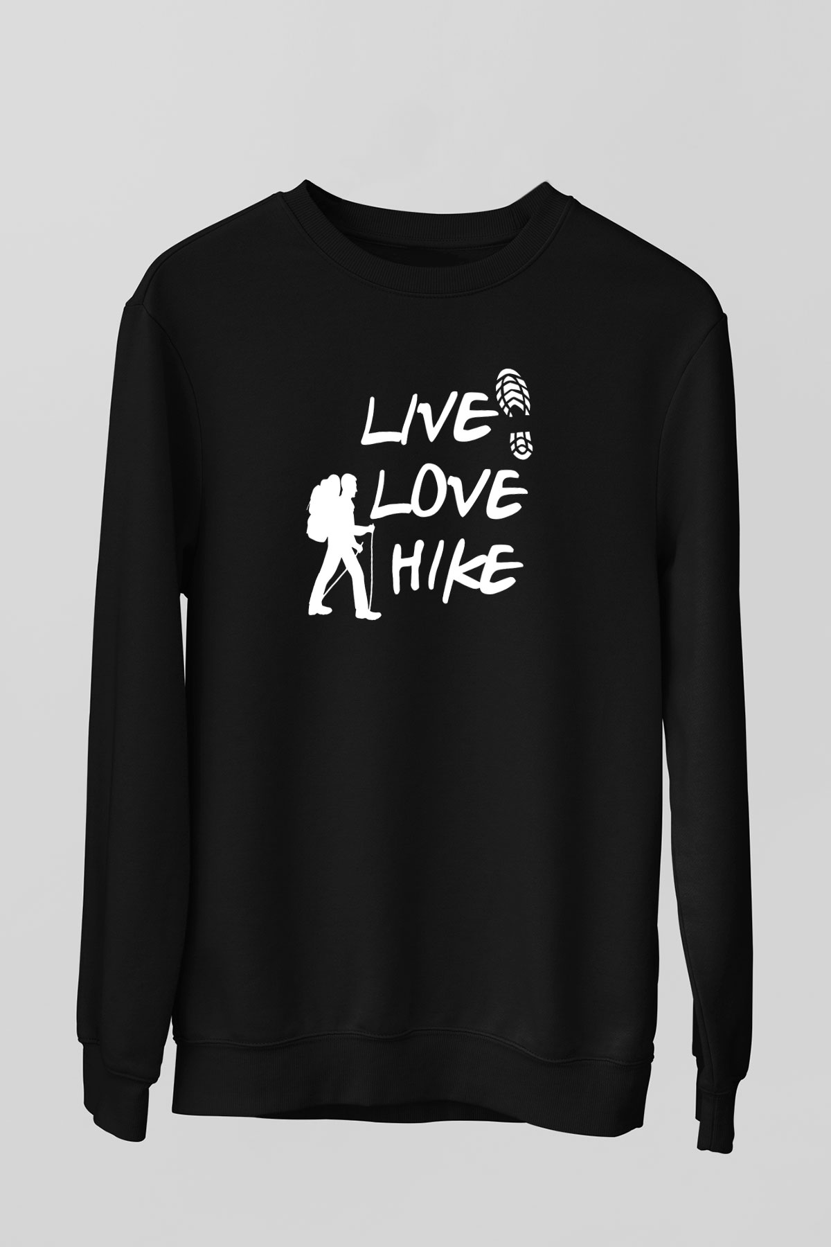 Doğa Yürüyüşü - Trekking Baskılı Unisex Siyah Sweatshirt