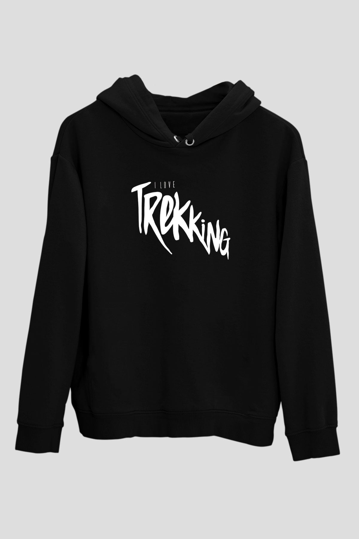 Doğa Yürüyüşü - Trekking Baskılı Unisex Siyah Kapüşonlu Sweatshirt