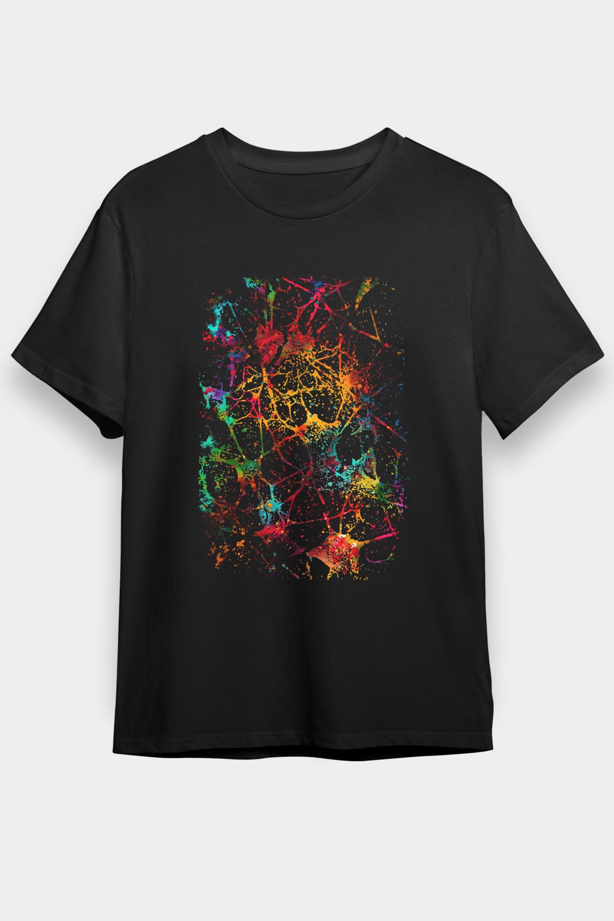 Doğal Ağlar Beyin Baskılı Unisex Siyah Tişört - Tshirt