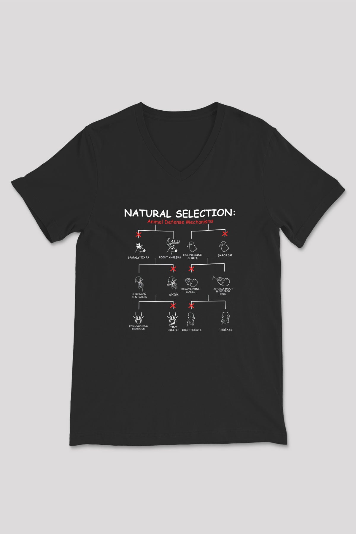Doğal Seleksiyon Baskılı Unisex V Yaka Siyah Tİşört - Tshirt