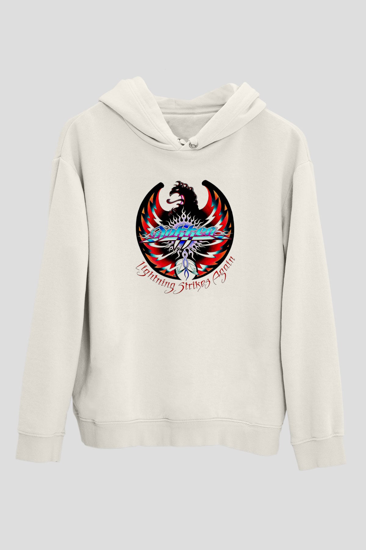 Dokken Baskılı Unisex Beyaz Hoodie