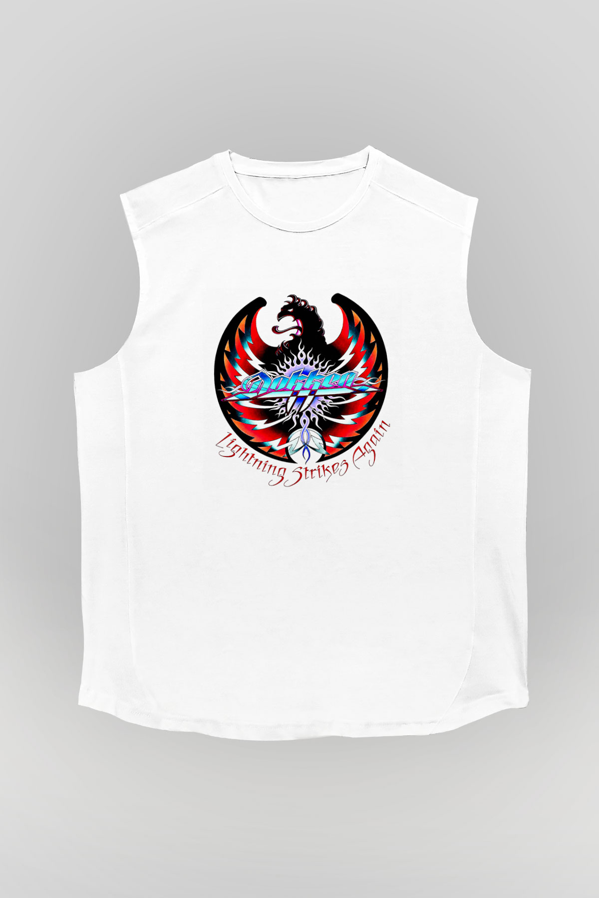 Dokken Baskılı Unisex Beyaz Kolsuz Tişört