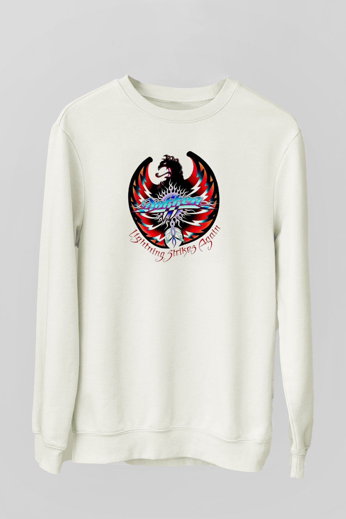 Dokken Baskılı Unisex Beyaz Sweatshirt