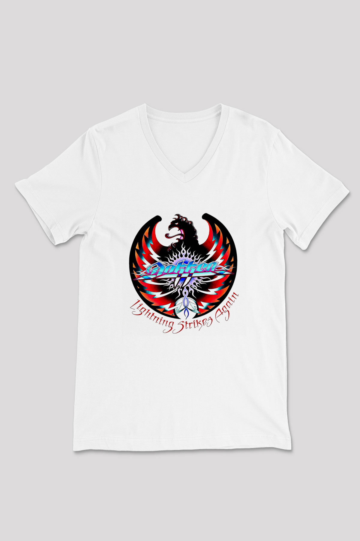 Dokken Baskılı Unisex Beyaz V Yaka Tişört