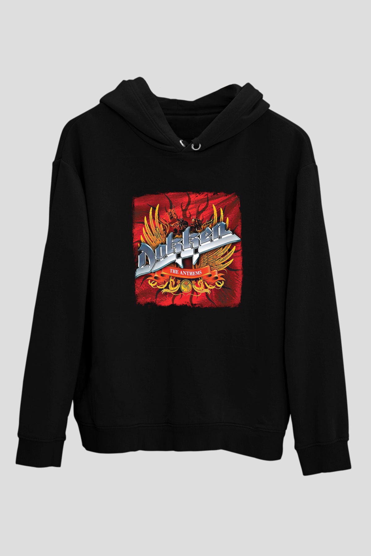 Dokken Baskılı Unisex Siyah Hoodie