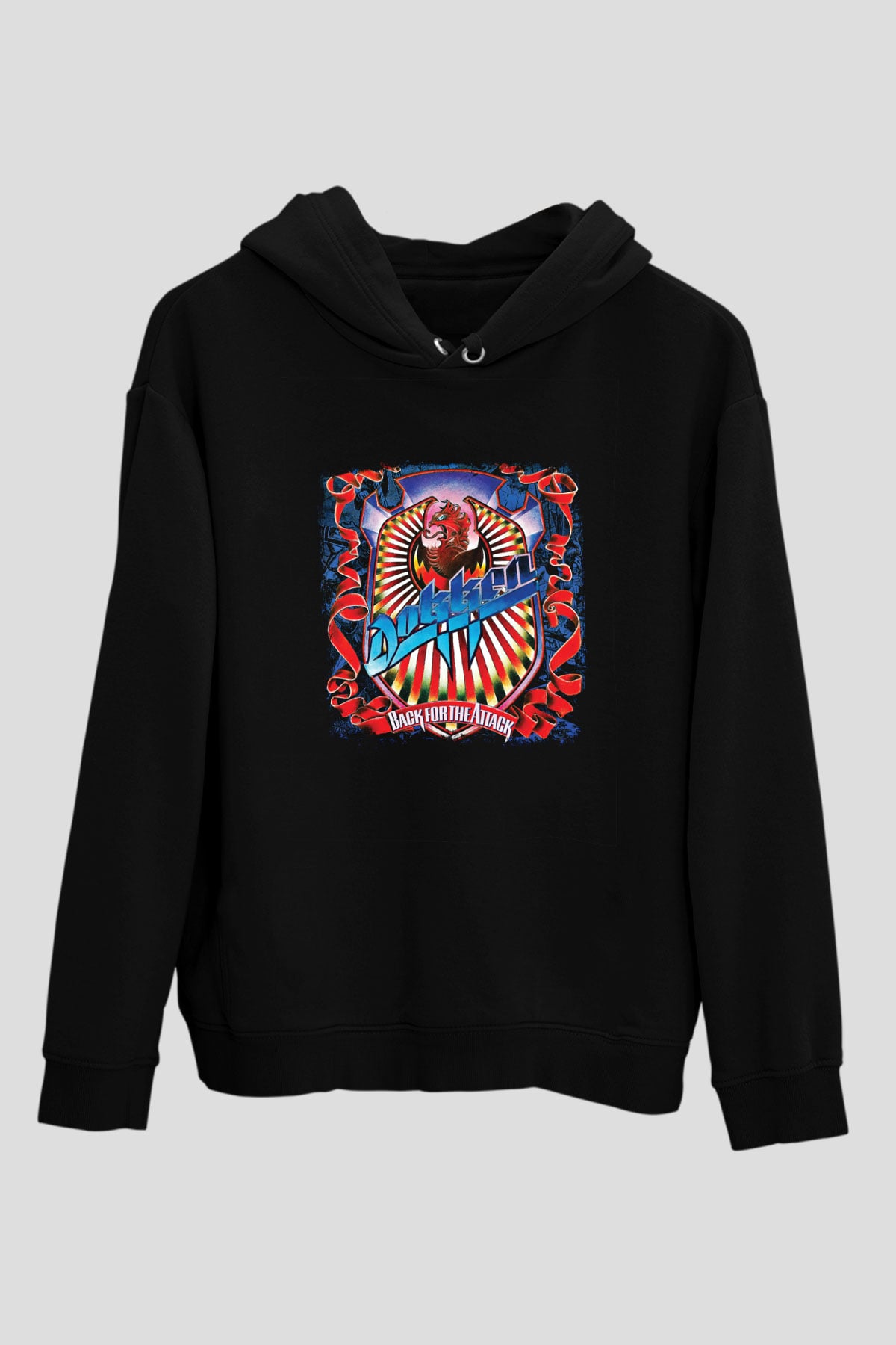Dokken Baskılı Unisex Siyah Hoodie