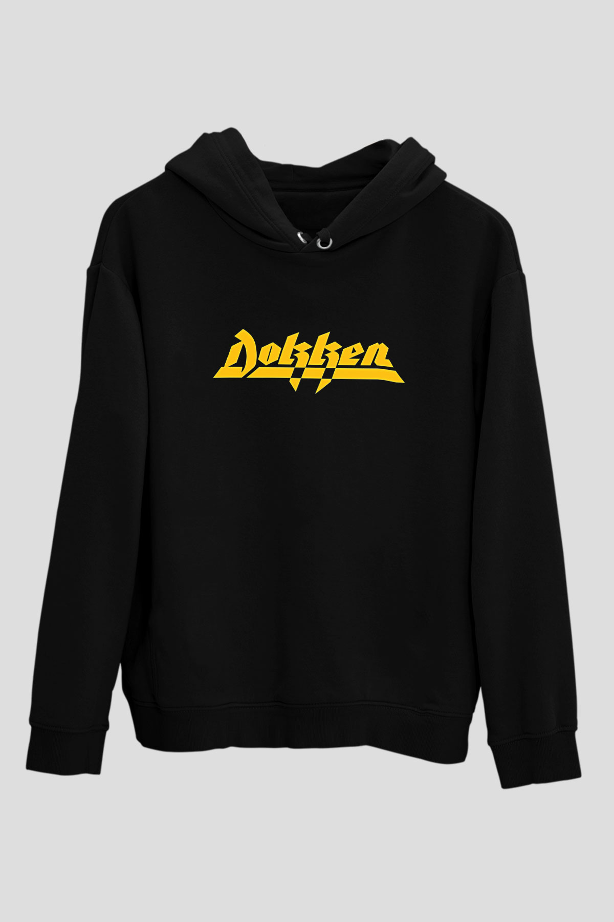 Dokken Baskılı Unisex Siyah Kapüşonlu Sweatshirt